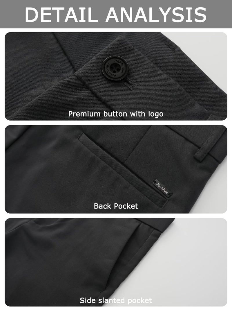 Plaid&Plain Menâ€™s Slim Fit Dress Pants Stretch Dress Pants 8101Black 31X34 - Image 4